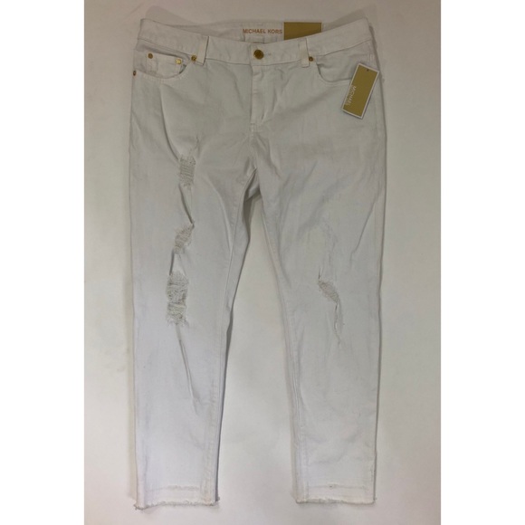 Michael Kors Denim - MK Jeans 10 Izzy Cropped Skinny Distressed White